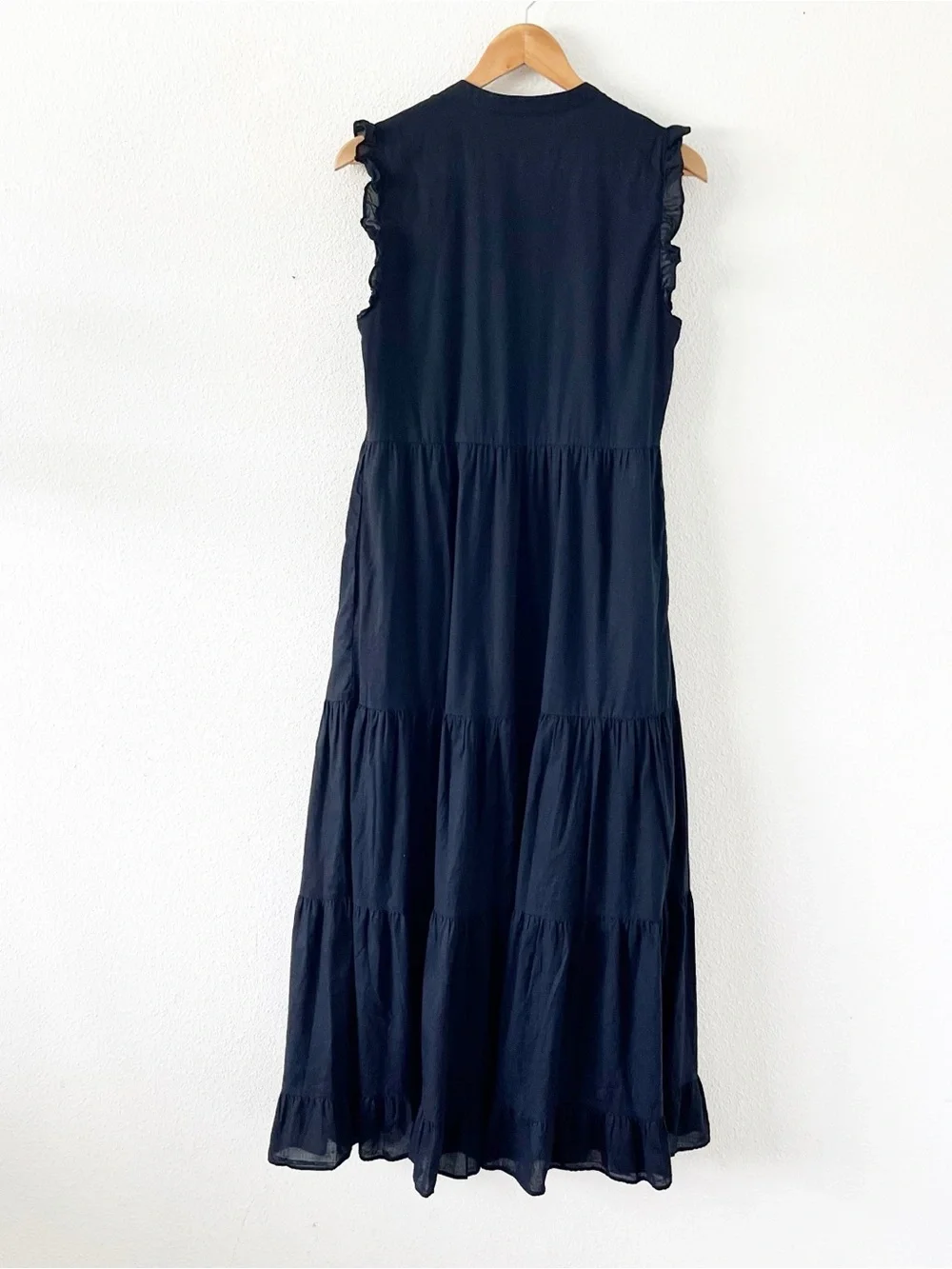 Boden Black Cotton Button Front Flutter Sleeve Minimalist Chic Midi Dress - Picture 9 of 10